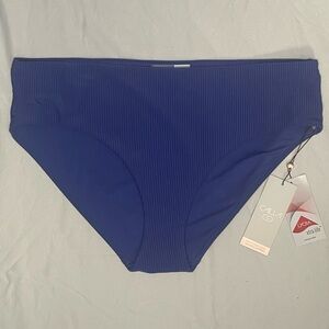 Calia Women's Blue Mid Rise Ribbed Bikini Bottom